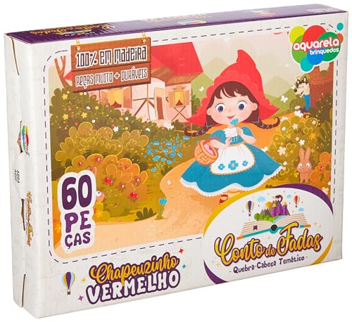 Quebra-cabeça Chapeuzinho Vermelho com 60 peças de madeira
