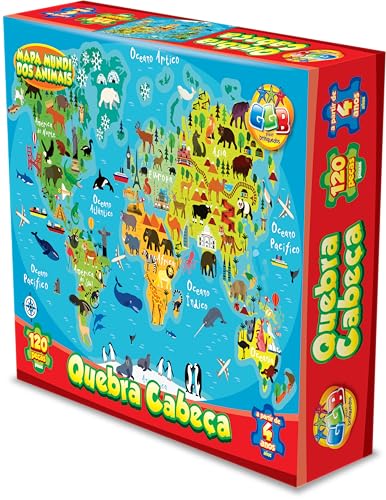 Quebra-cabeça Mapa Mundi dos Animais com 120 peças